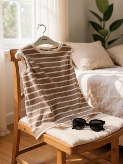 Cafe Striped sleeveless cotton basic top